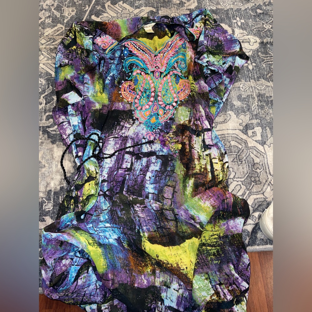 Lucky & Coco Women’s Embellished Boho Tunic / Top – Sheer Silk Blend – Size M